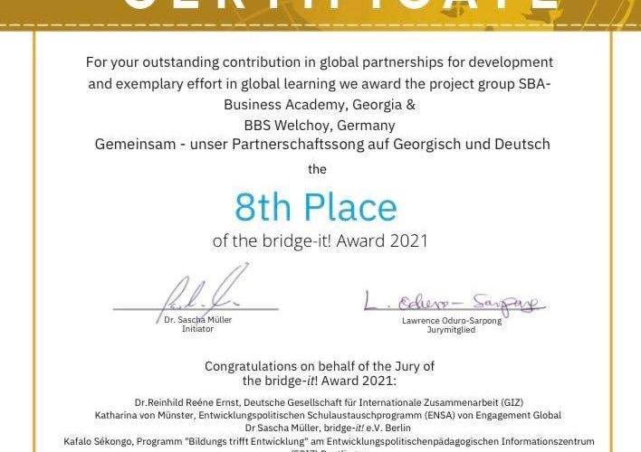 SBA-ს საერთაშორისო პროექტში “პარტნიორობა და კრიზისები”მე-8 ადგილი მიენიჭა